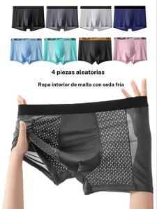 Paquete de 4 bóxers para hombre, Malla de verano transpirable y cómoda con elasticidad, Ropa interior deportiva a la moda, Estilo ajustado casual, Todas las estaciones