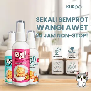 Kuroo Bulbul Aroma Baru Parfum Kucing 60 ml Non Alkohol Wangi Tahan Lama 24 Jam Formula Pelembut Bulu Aman Terhurup