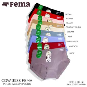 12 PCS Celana Dalam Wanita Fema 3588 8828 Highwaist Katun Spandek CD Remaja Dewasa