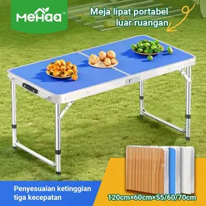 Mehaa Meja Lipat Outdoor 120x60cm &70 x 50 cm Portable Adjustable Bahan Aluminium Anti Karat Biru/kenari/putih Desain Portabel Tahan Lama Cocok untuk Berkemah dan Kios Pasar