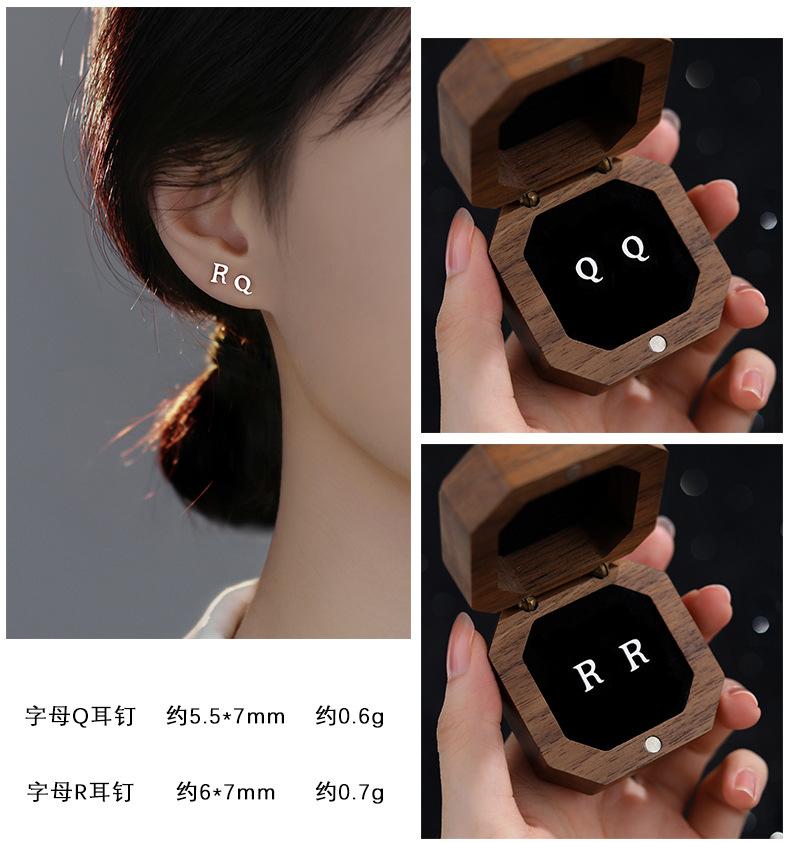 Product Introduction of Cute 925 Sterling Solid Silver Alphabet Stud Tiny Initial letter Earrings Jewellery A-Z 12