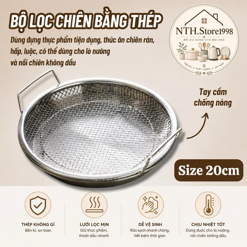 [FreeShip] Set Khay Vỉ Lưới Lọc Dầu Chất Liệu Thép Không Rỉ Cao Cấp, Dụng Cụ đựnġ Thực Phẩm Chiên, Giá Thoát Nước & Chảo Lọc