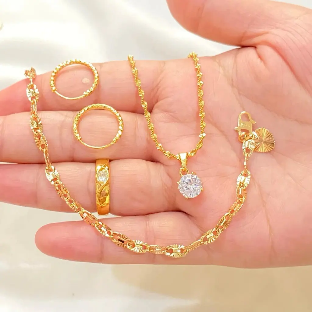 Set Perhiasan Pecah Kopi Titanium Emas Gold Wanita Dewasa 24k Anti Luntur Cantik Simple Elegan Mewah Terbaru Fashion Populer Viral Aksesoris Perhiasan Perempuan