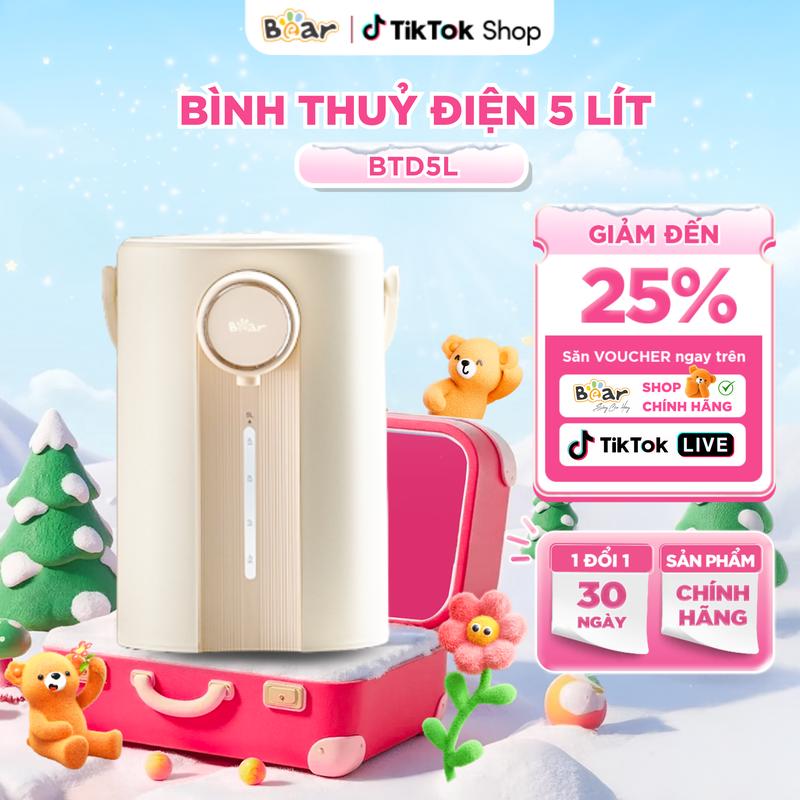 Bình đun nước chuẩn nhiệt khử clo Bear SB-BTD5L 5L, 1350W sôi nhanh, 11 mức giữ ấm 40-90°C, khử clo, ruột inox 304 giữ nhiệt tốt, khóa trẻ em, đèn ngủ, cho gia đình và văn phòng