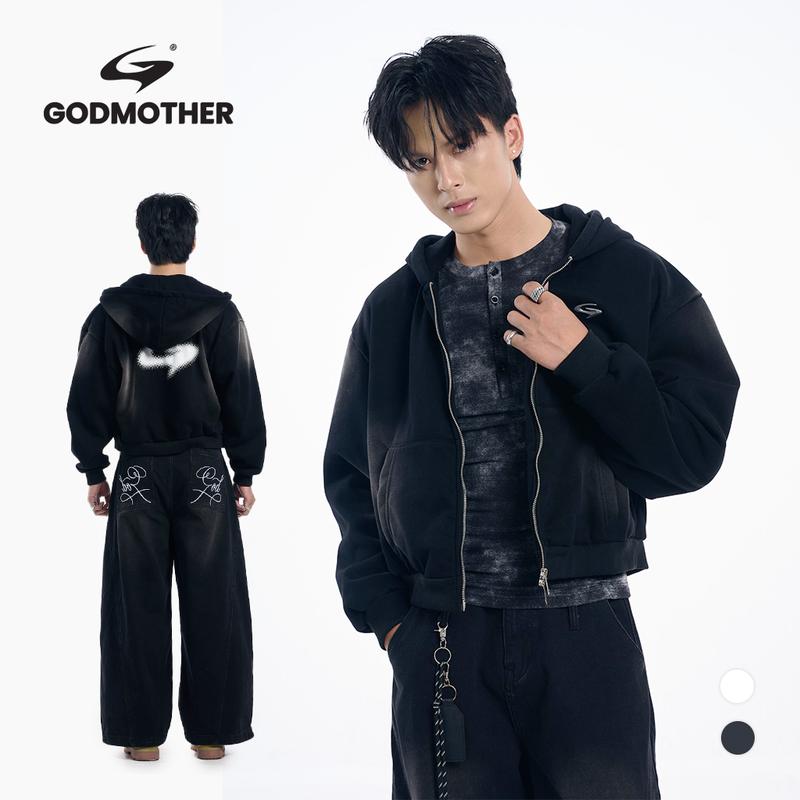 Hoodie Zip Nỉ Loang GODMOTHER Áo Khoác Nỉ Phối Loang Unisex Đa Dạng Màu Sắc Phong Cách Streetwear