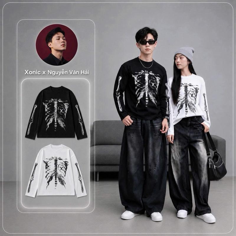 Áo Thun Dài Tay Long Sleeves Form Boxy Oversize In Xương Sườn Skeleton Unis