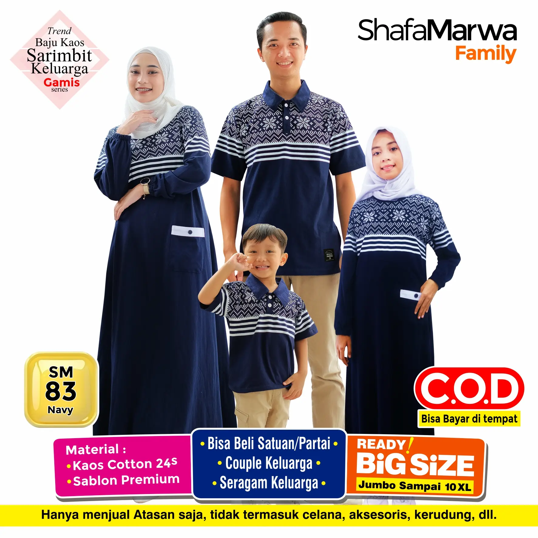 Shafamarwa Baju Couple  Keluarga Original Pakaian Gamis Sarimbit Family Muslim Ayah Ibu Busui dan Anak SM83 Navy Dress Syari Dewasa  Pasangan rekomendasi lebaran jumbo