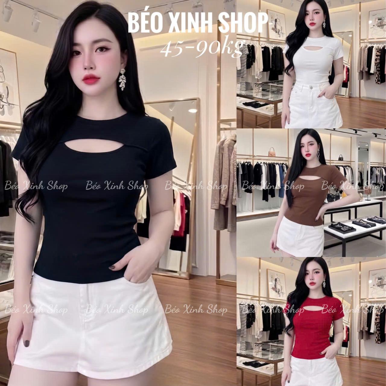 Áo Thun Nữ Tay Ngắn Phối Cổ Tròn Khoét Ngực Vải Thun RuBy Mềm Mịn Dày Dặn Cao Cấp Thanh Lịch Bigsize 45–90kg Béo Xinh Shop - A.1658