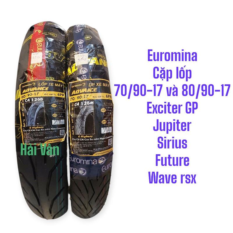lốp Xe jupiter, Sirius, Wave 110, raider, satria 70/90-17 và 80/90-17 Euromina lốp không sử dụng săm, lắp được cho Exciter ...(Mã 1).