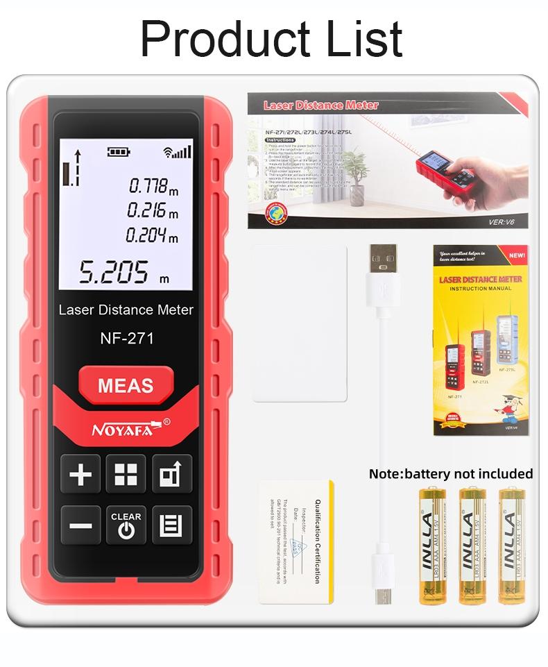 Product Introduction of Noyafa Nf-271 Laser Distance Meter 50/70M Electronic Roulette Digital Rangefinder Metro Range Finder Measuring Tape Tools 10