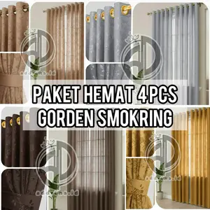Paket 4 Pcs Gorden Polos Jendela dan Pintu Hordeng Jendela Tirai Kain Katun Free Tali curtains Smokring Embos Minimalis Embos Smokring Rumah