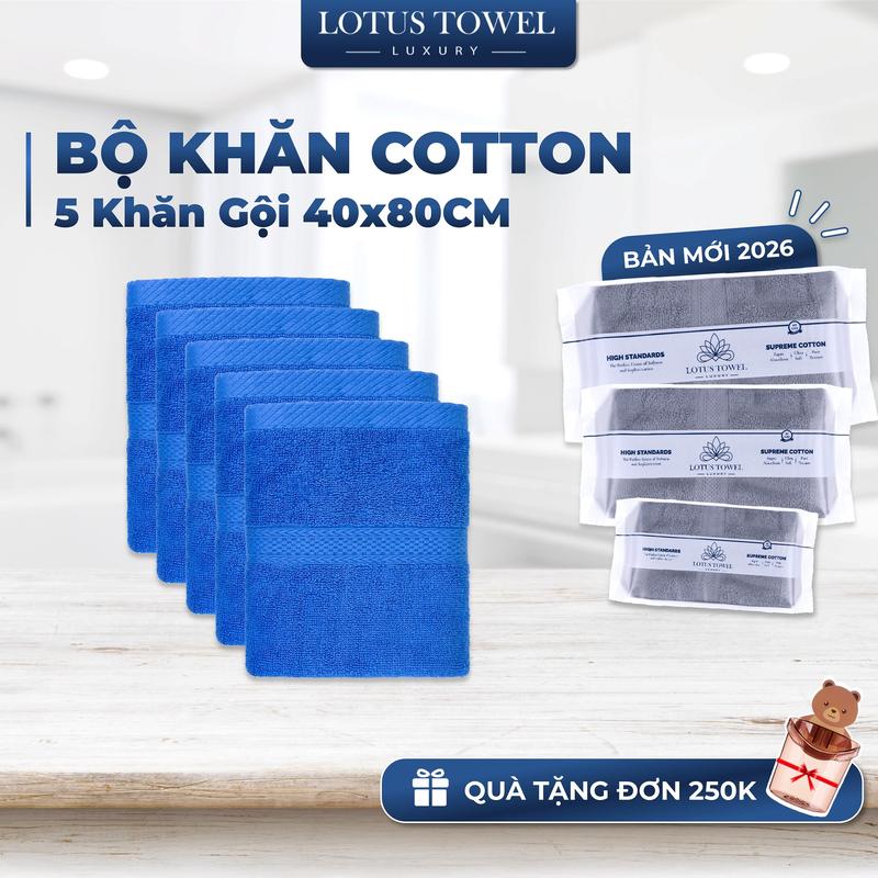 Bộ 5 Khăn Gội 40x80cm LOTUS TOWEL Làm Từ Sợi Cotton Cao Cấp Mềm Mịn Thấm Hút Không Ra Màu Nhà Tắm Khăn Tắm