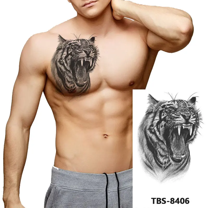 ZARIL Tattoos Sticker Tato Temporer Seri TBS-8406 HARIMAU MACAN MERAUNG HITAM Tattoo Tatto Temporary Tahan Air tahan 2-4 hari  Bunga Kering Waterproof size 19x12cm tattoo sticker tiktok shop
