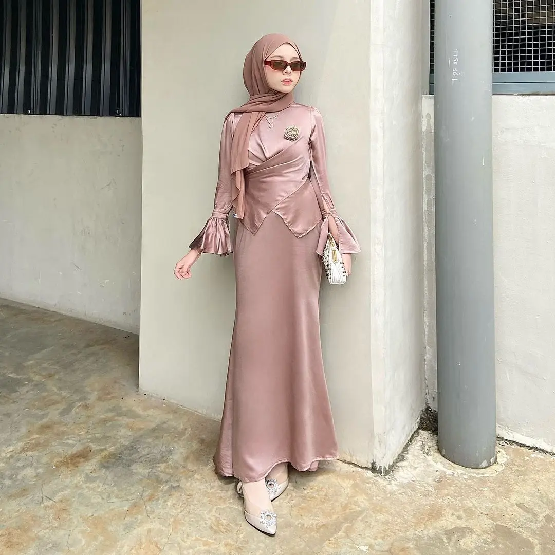 Rosse dress satin silk maxmarra outfit kondangan lamaran pesta Muslim Maxmara Simple Gaun Lebaran Gamis Mewah Wisuda