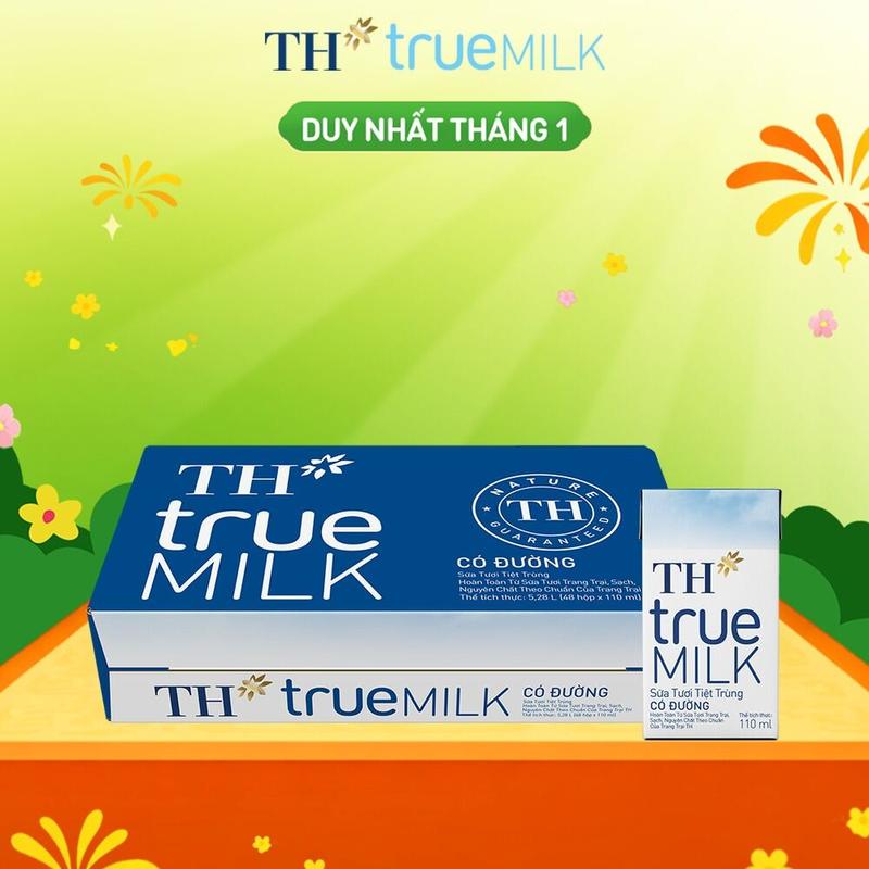 Thùng 48 hộp sữa tươi tiệt trùng có đường TH True Milk 110ml 110ml x 48