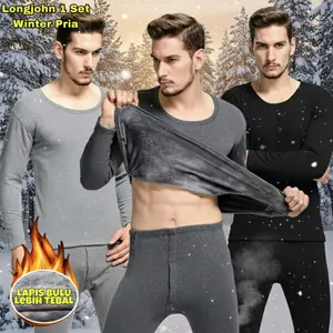 Longjohn set winter pria long john musim dingin salju hangat bulu thermal tebal pria