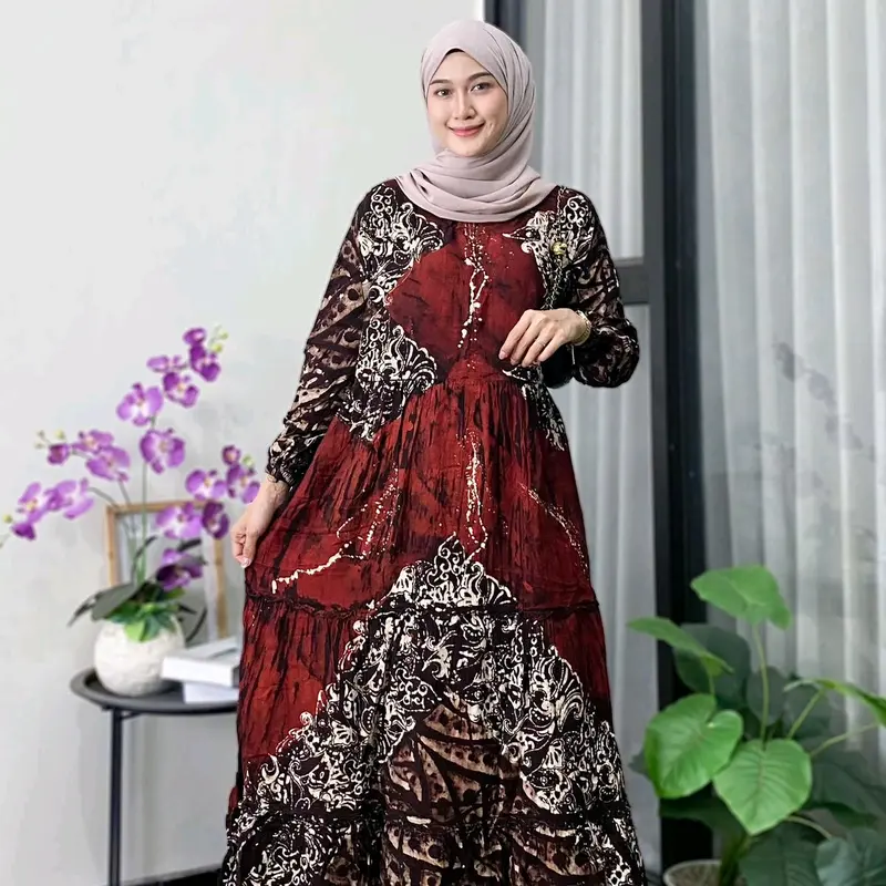 Zaneera Batik - Gamis Twill Ori Pekalongan Dress Muslim Wanita Rayon Super Premium Cap Malaman Motif Larissa Series Lengan Karet Model Rempel Nyaman Lembut Panjang 6