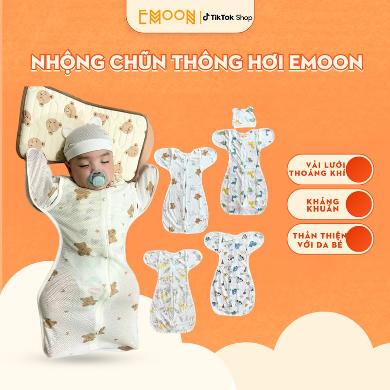 (Giao Hỏa Tốc) Nhộng chũn cho bé sơ sinh thông hơi mở tay Emoon cho bé chất liệu sợi tre kháng khuẩn, thoáng khí, co giãn thoải mái