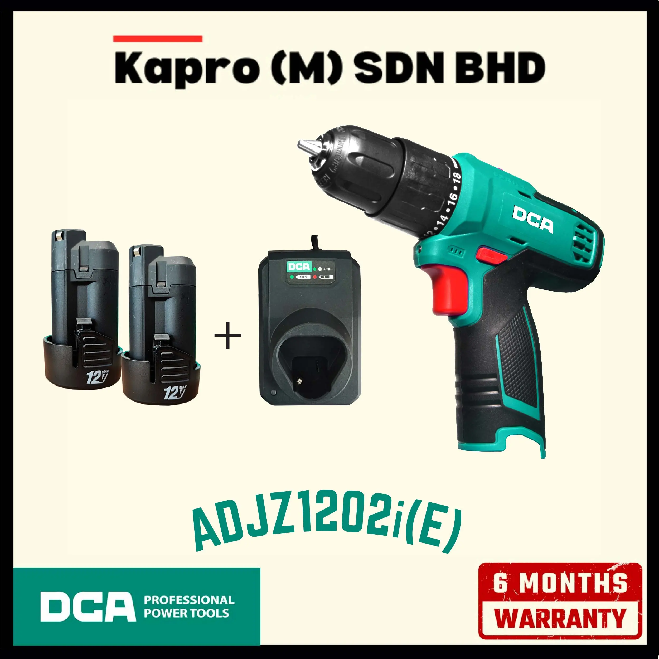 Pemutar Driver Tanpa Kawat ADJZ1202i(E) DCA Drill/Hammer Drill: Steel Max. Diameter Ø10mm/Ø22mm Kayu/Ø8mm Batu, Berat Bersih 1.1kg