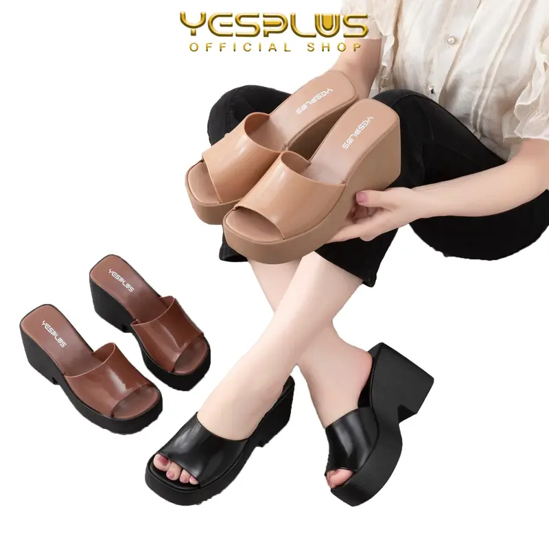 YESPLUS 2320 Sendal Selop Wedges Wanita Tinggi Hak 9 CM Bahan PCU Anti Slip Import Terbaru 0