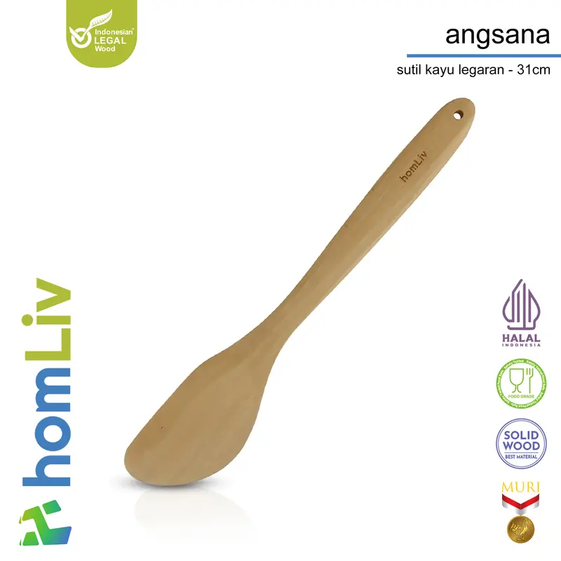 homLiv Sutil Kayu Legaran Angsana Cendana Montana Alstonia Wood Spatula Alat Masak Food Grade Kitchenware 0