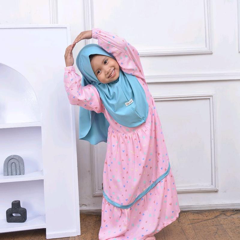 set gamis & hijab anak Bunga Katun Muslim Dress Panjang Baju Motif 8