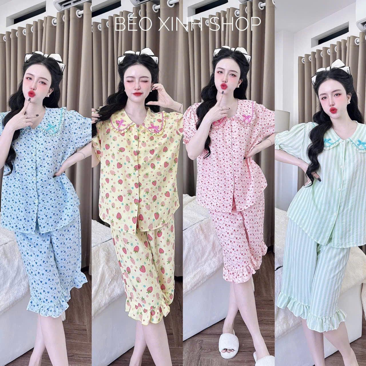 Đồ Bộ - Đồ Ngủ Lửng Pijama Bigsize 50-100kg Vải Lửng Cotton Hàn Tiểu Thư Mềm Mịn Mát Nữ Women Quần Ngủ Áo Ngủ - A.5214