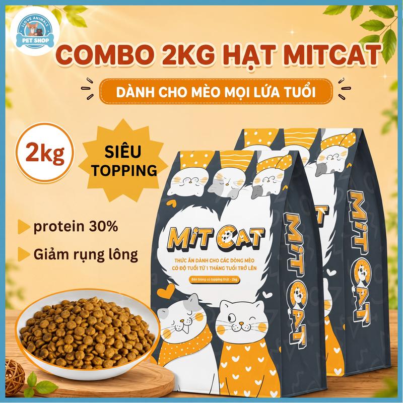 (Tặng 2 Súp) COMBO 2KG hạt MITCAT bổ sung vitamin cho mèo, protein, đầy đủ chất dinh dưỡng, giảm rụng lông