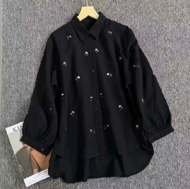 Valynia Top Blouse Bordir | Kameja Atasan Wanita | Kameja Bouse Kekinian Remaja Casual Outfit Bahan Linen Rami 0