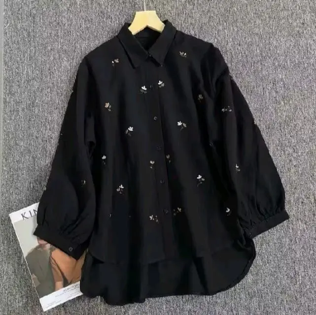 Valynia Top Blouse Bordir | Kameja Atasan Wanita | Kameja Bouse Kekinian Remaja Casual Outfit Bahan Linen Rami 0