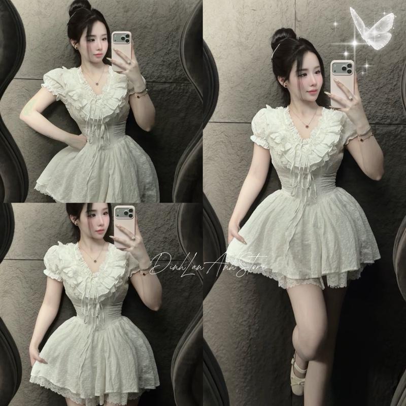 HÌNH CHỤP THẬT CÓ SẴN ĐI ĐƠN LIỀN Váy Tiểu Thư Viền Ren Cổ Form Tùng Xoè Phối Chân Ren Nhẹ Nhàng - DinhLanAnhStore