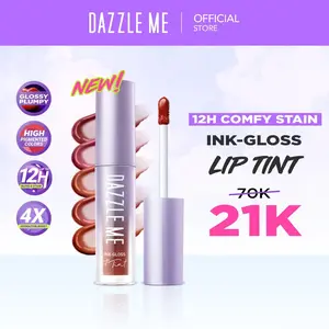 DAZZLE ME Ink-Gloss Lip Tint Watery Ink Gel Lip Tint Long Lasting Tahan 12 Jam Hydrating Glossy Finish