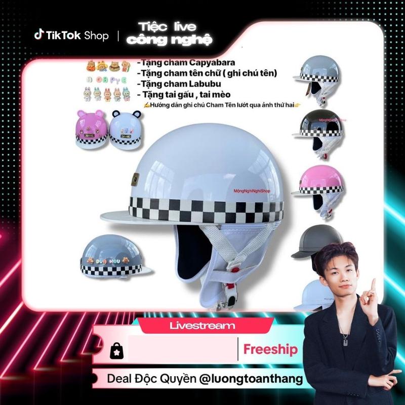 ( MongNghiNghi x Luongtoanthang712) DEAL ĐỘC QUYỀN Asian Bosozoku Mũ Bảo Hiểm 1/2 Nửa Đầu Chính Hãng ABS Cao Cấp Tặng Móc Khóa , Cham Capyabara Bảo Hành 12 Tháng