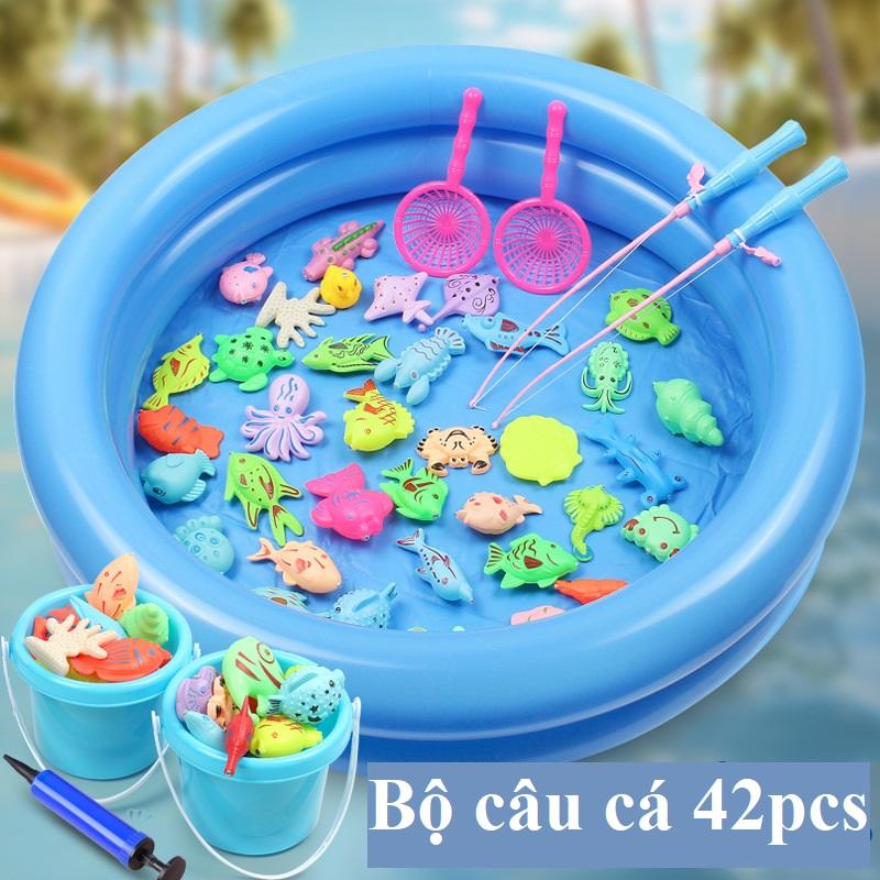  Đồ Chơi Câu Cá Nam Châm Bằng Nhựa 42 Chi Tiết Có Bể Hơi Cần Câu Và Cá Size Lớn Cho Trẻ Em 