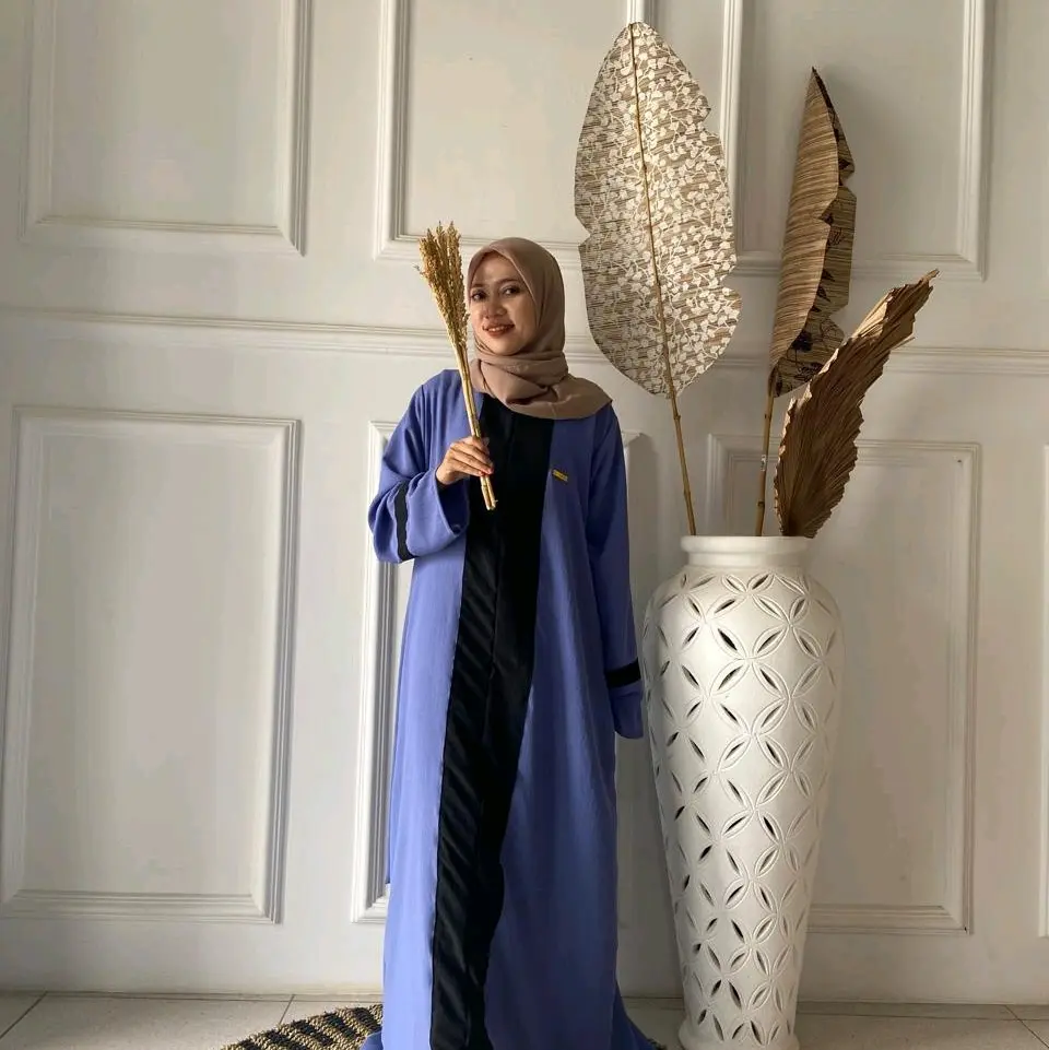 Abaya Basic Maxi Gamis Syar,i Cringkel Muslim Wanita Ibu Menyusui Dress Syar,i Katun Motif Kombinasi Hitam