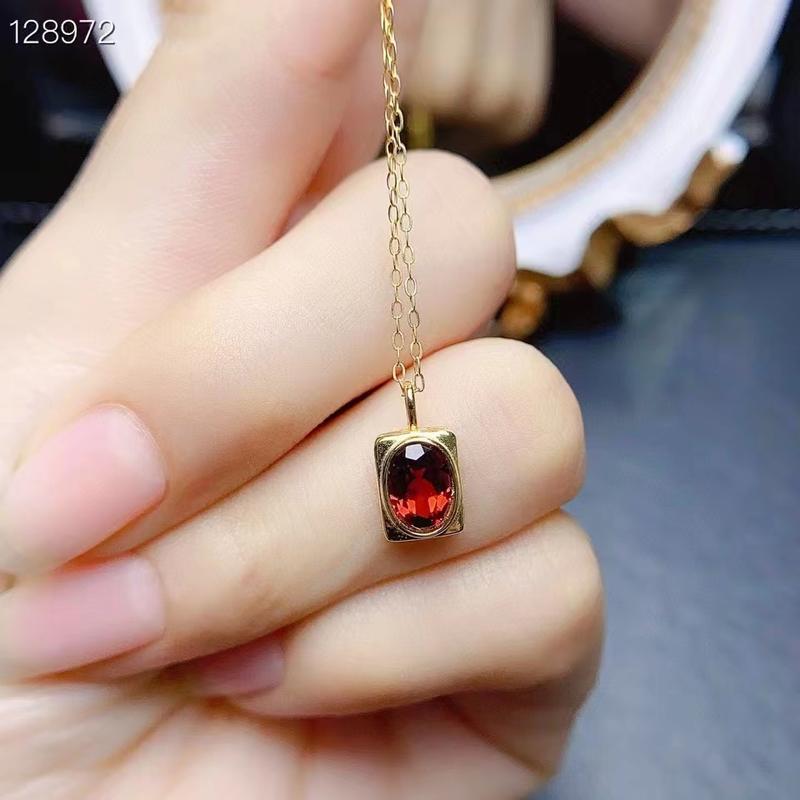 Mặt Dây Chuyền Đơn Giản, Đá Garnet Tự Nhiên S925, Vàng, Đá Chính 5 * 7mm, 0056 2