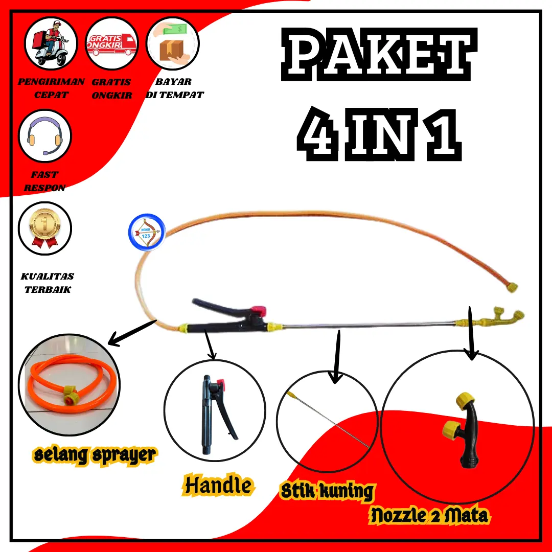 Paket Sprayer Electric Sprayer taman Paket 4in1 (SELANG OREN+STIK KUNING+HANDLE+MATA 2 LUBANG)