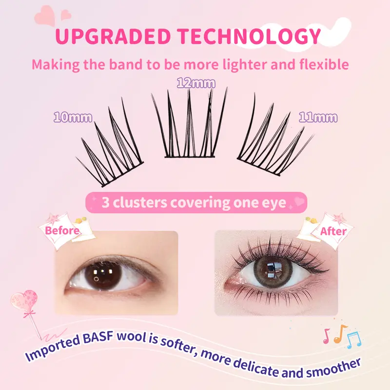 PIPIWAYA Paket Ekstensi Bulu Mata Idol Eyelash Extension 10-12mm - Klaster Bulu Mata Tipis, Lengkungan C+, Tampilan Natural, Termasuk Bulu Mata Bawah, Dapat Dipakai Ulang, Lash Clusters Cocok untuk DIY di Rumah 3