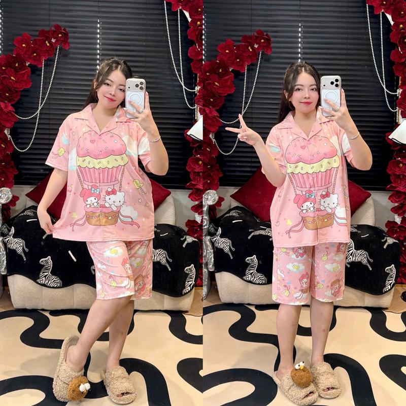 Đồ bộ nữ Thun Bột lạnh pijama tay ngắn quần lửng bigsize Phương Tipi