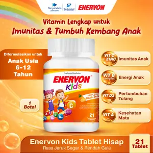 Enervon Kids Tablet Hisap Rasa Jeruk 21 Tablet - Multivitamin Anak Vitamin C A B Complex D3 Zinc untuk Tumbuh Kembang & Daya Tahan Tubuh Usia 6-12 Tahun