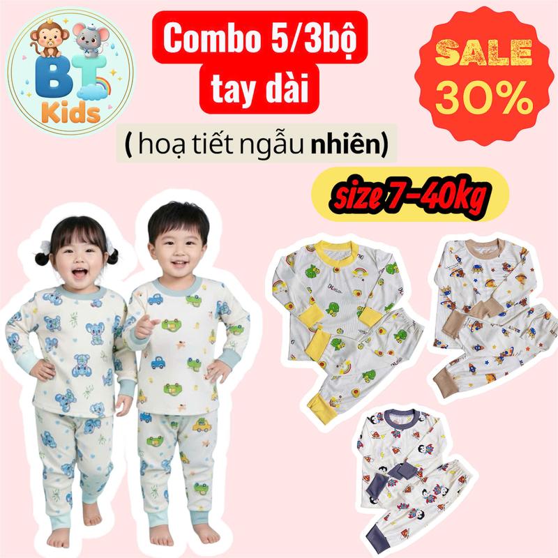 Size 7-40kg Combo 5 Bộ Quần Áo Dài Tay Cho Bé Mặc Phòng Điều Hòa Đồ Ngủ Cho Bé Mùa Hè Thu Siêu Mềm Nhẹ Mát