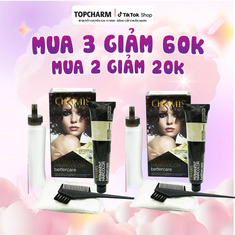   MUA 2 GIẢM 20K - MUA 3 GIẢM 60K  TOPCHARM Kem nhuộm tóc không tẩy màu tôn da nâu tây nâu lạnh xám khói Lên Màu Chuẩn phủ bạc toàn bộ Chamis 30 Màu tự nhuộm tại nhà  Kèm oxy bao tay lược  