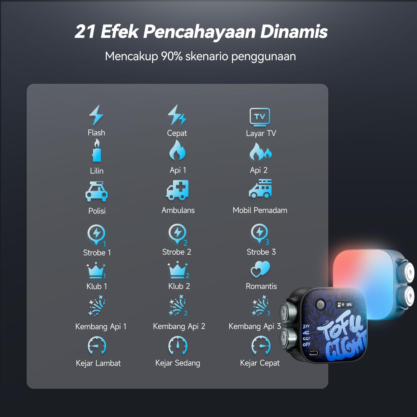 PHOTOOLEX Black Warrior Tofu Light – Lampu LED Kamera Portable RGB 2500–9900K 2000mAh 360° Full Color dengan 21 Efek Cahaya untuk Konten Kreator, Fotografi & Ponsel PHOTOOLEX Black Warrior Tofu Light – Lampu LED Kamera Portable RGB 2500–9900K 2000mAh 360° Full Color dengan 21 Efek Cahaya untuk Konten Kreator, Fotografi & Ponsel