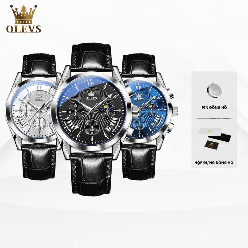 Đồng Hồ Pin Nam Chính Hãng Dây Da OLEVS - 2876 - 2871 Quà Tặng Người yêu Thời Trang Thể Thao Trẻ Trung Phù Hợp Với Mọi Độ Tuổi Hiệu Ứng Phát Sáng Chống Nước 3ATM Size 40MM