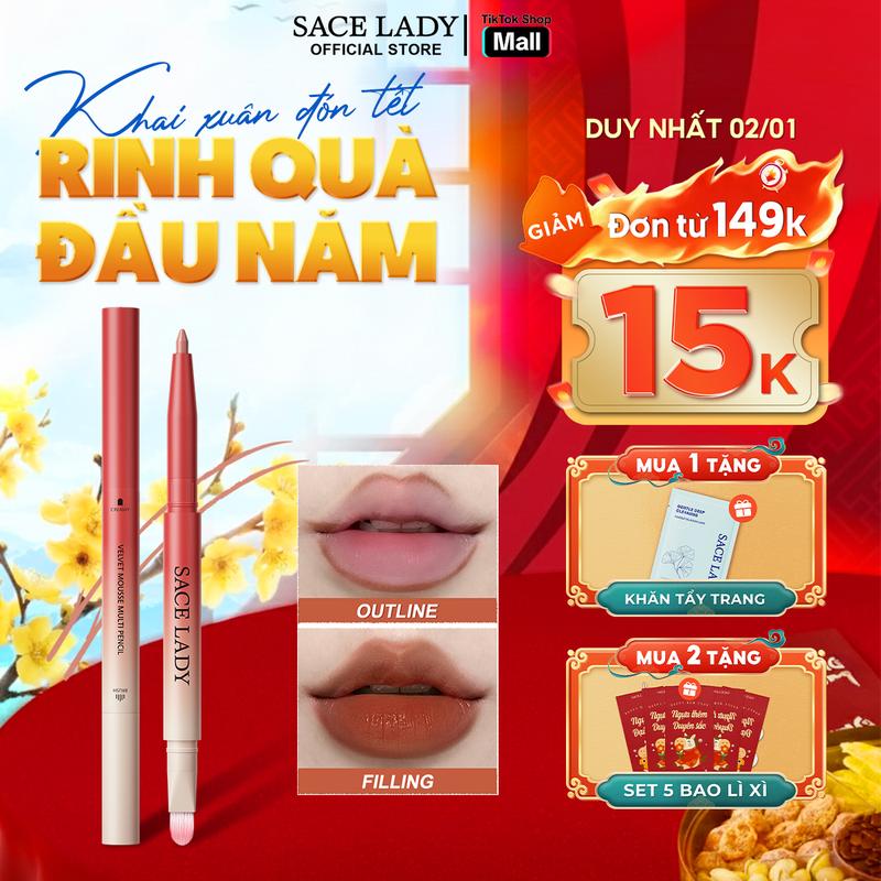 LIVE Bút kẻ Môi SACE LADY Lâu Trôi Chống Nước 0.2g Cosmetic Mỹ Phẩm