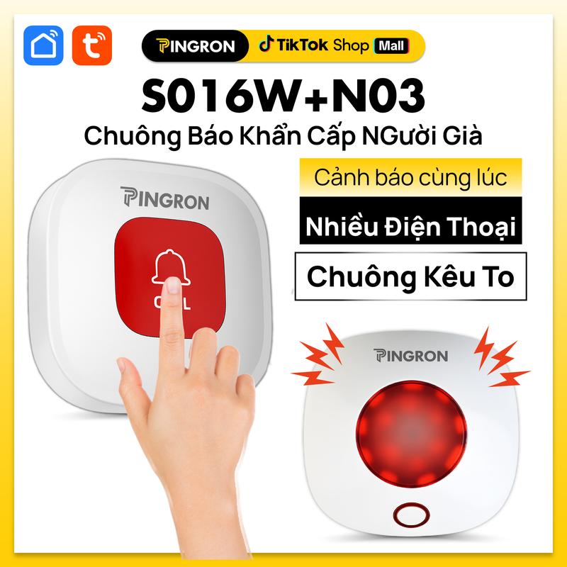 Pingron Chuông SOS Báo Khẩn Cấp S016W & Nút Nhấn N03 Kết Nối Wifi Tuya Cho Người Già Trẻ Em Người Không Khỏe Trong Người