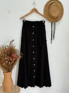 Long Flare Skirt Atlas Knit Buttons Rok Kancing Tassel Long Skirt Buttons Curlys