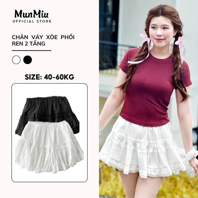 Chân váy ngắn phối ren MunMiu chân váy dáng xòe cạp ren 2 tầng thoáng mát có lớp lót phong cách thời trang 5932 Nữ Women Nhung