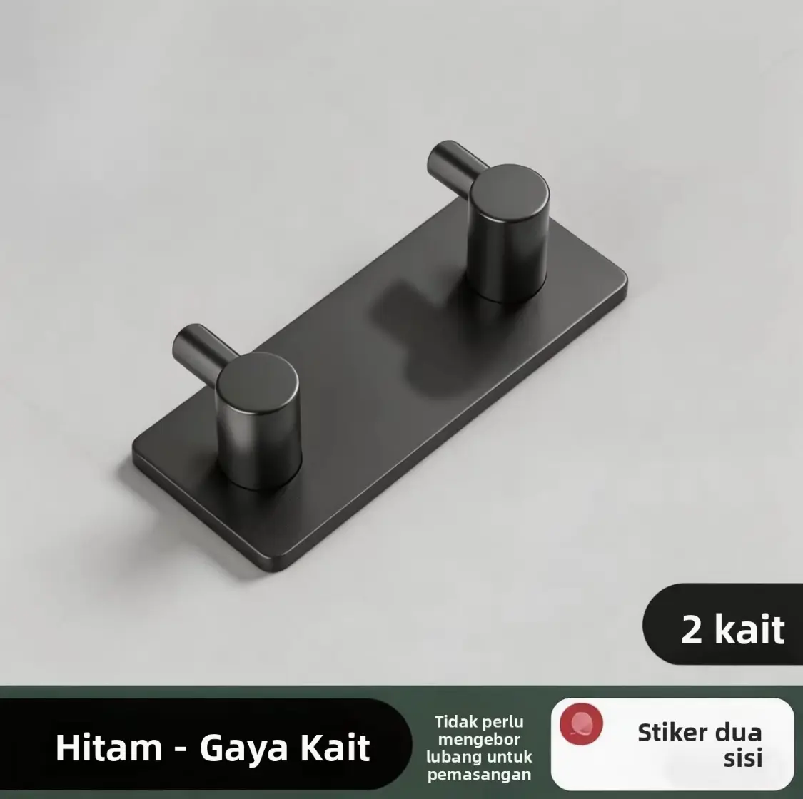 Gantungan Dinding Hitam 2-7 Kait Hook Tempel Serbaguna dengan Double Tape Praktis untuk Rumah Dapur dan Kamar Mandi