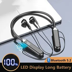 leher baru menggantung gaya olahraga headphones, Earphones tahan panjang, dengan mikrofon untuk menelepon dan bass musik earbuds-Headset Handsfree Bluetooth Biru Telepon Wireless Bluetooth